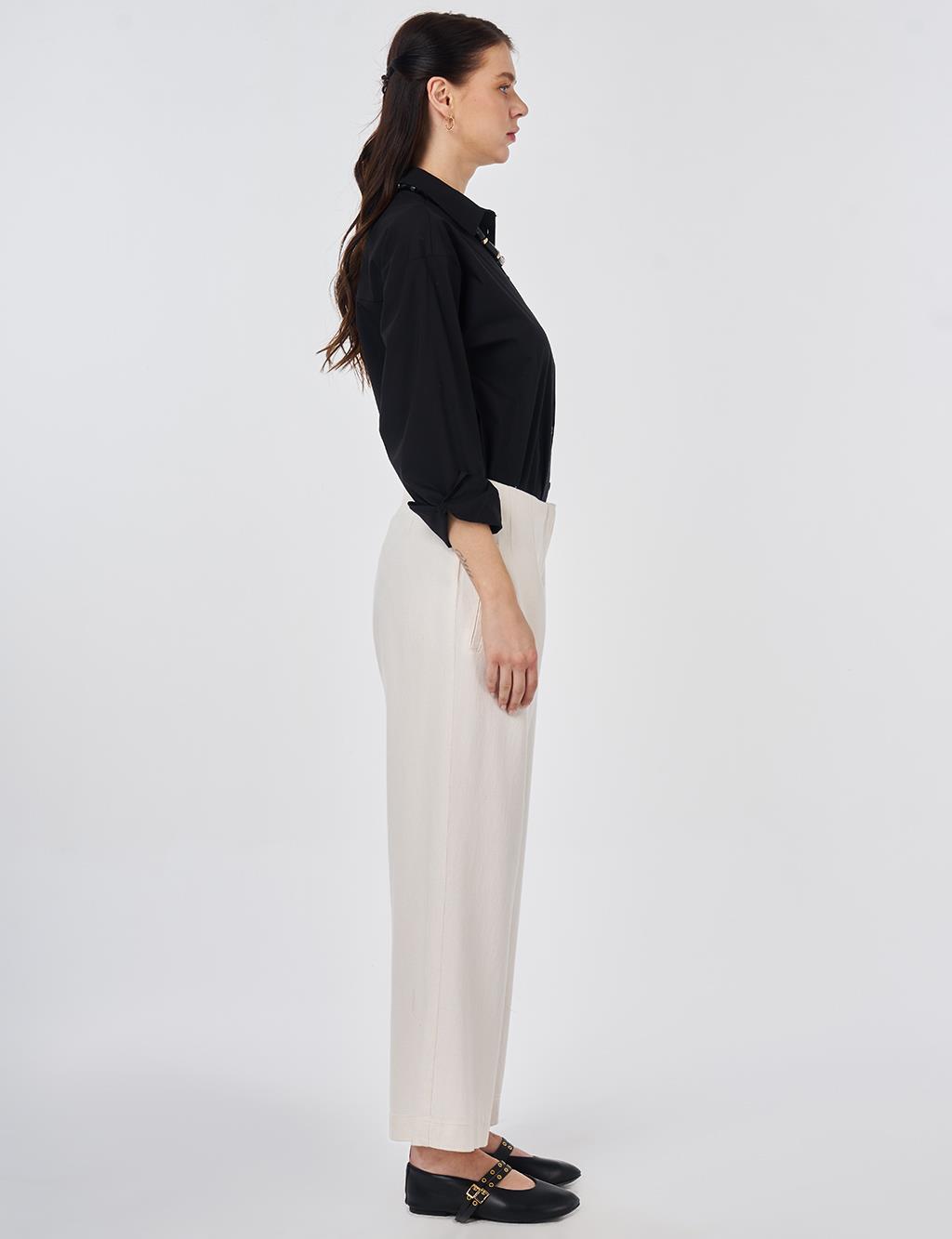 High-Waisted Non Denim Pants Cream