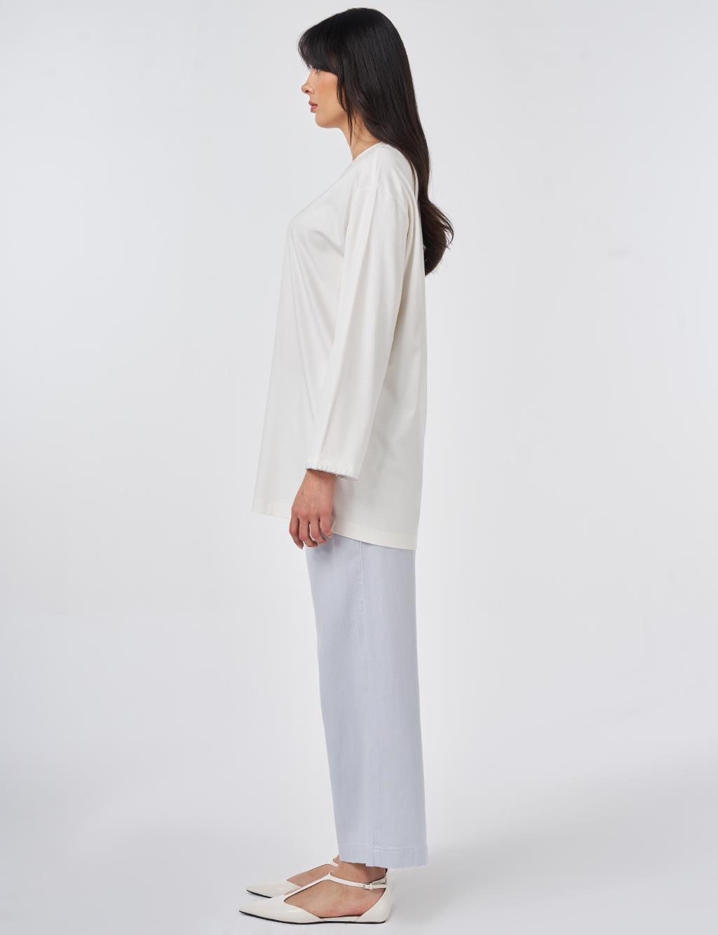 Topstitched Jersey Sweatshirt Optical White