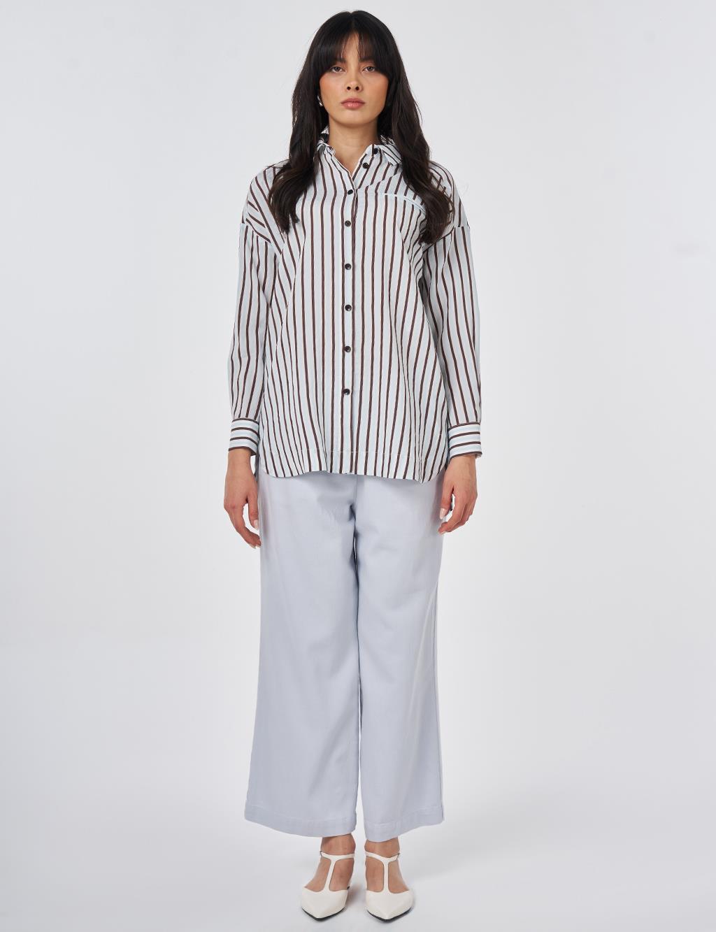 Striped Viscose Tunic Dark Brown