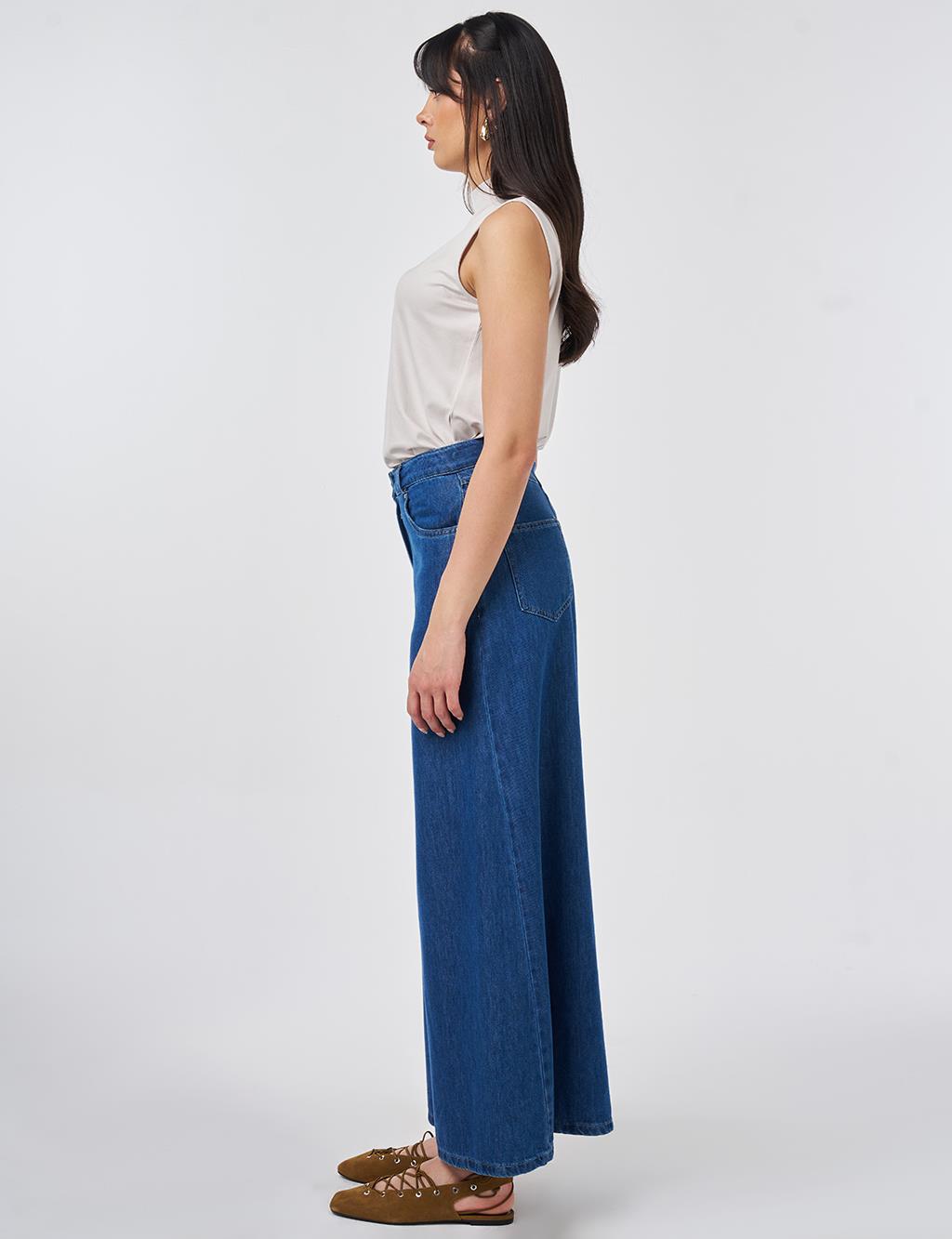 Washed Wide-Leg Denim Trousers Indigo 