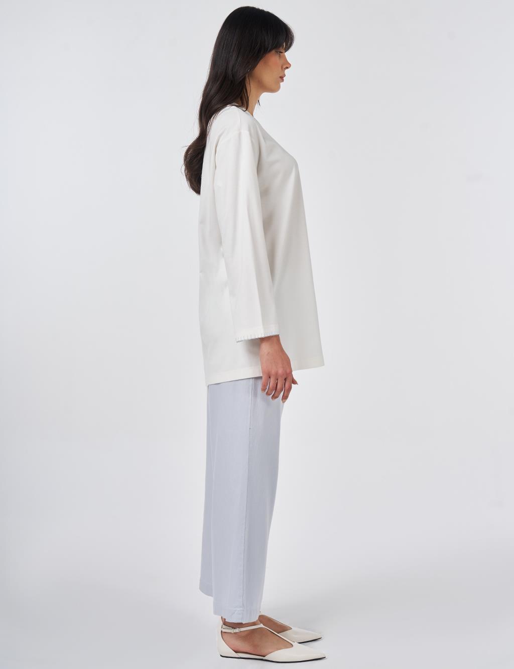 Topstitched Jersey Sweatshirt Optical White
