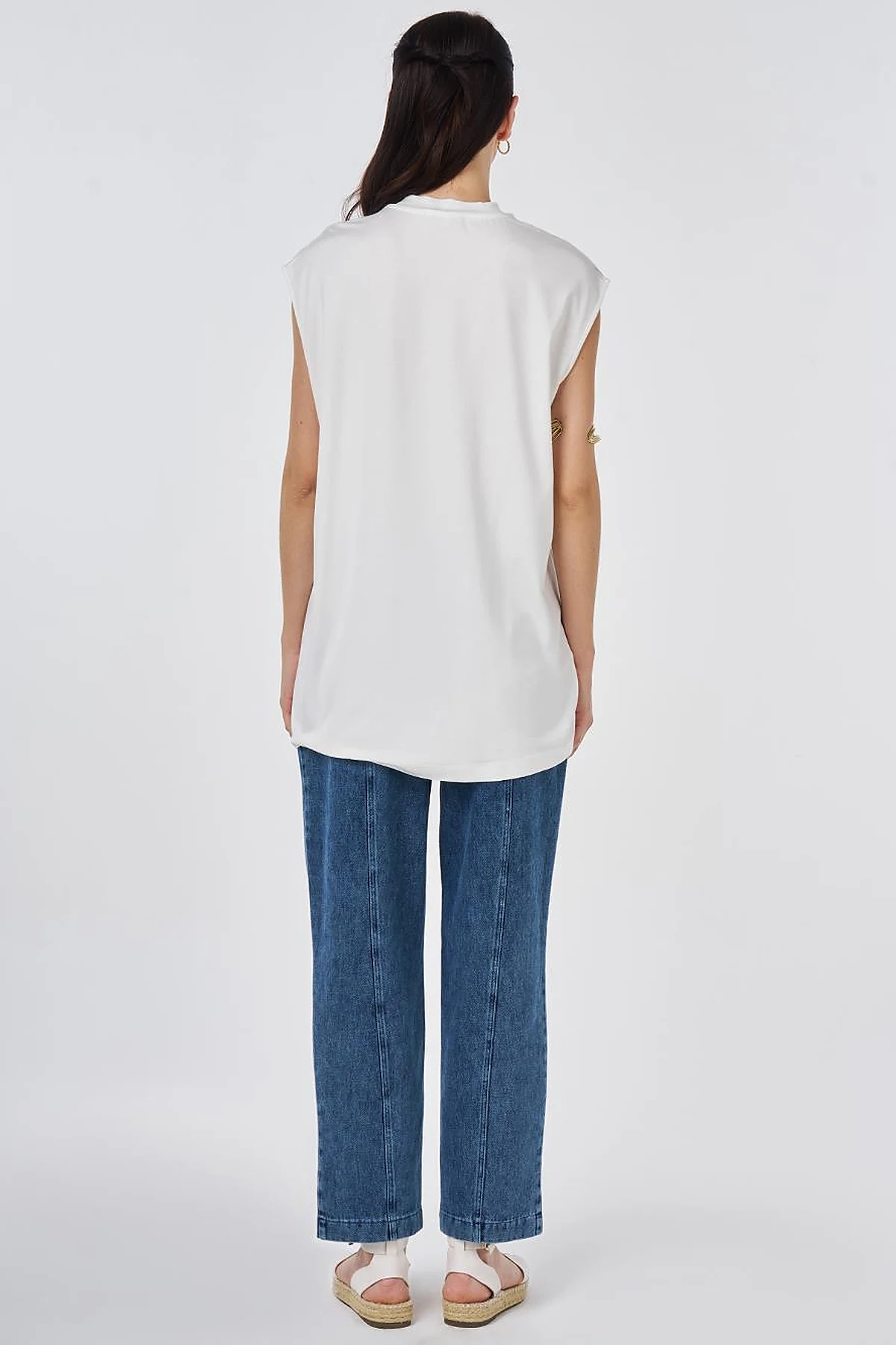 Hotfix Printed Sleeveless Viscose Blouse Ecru