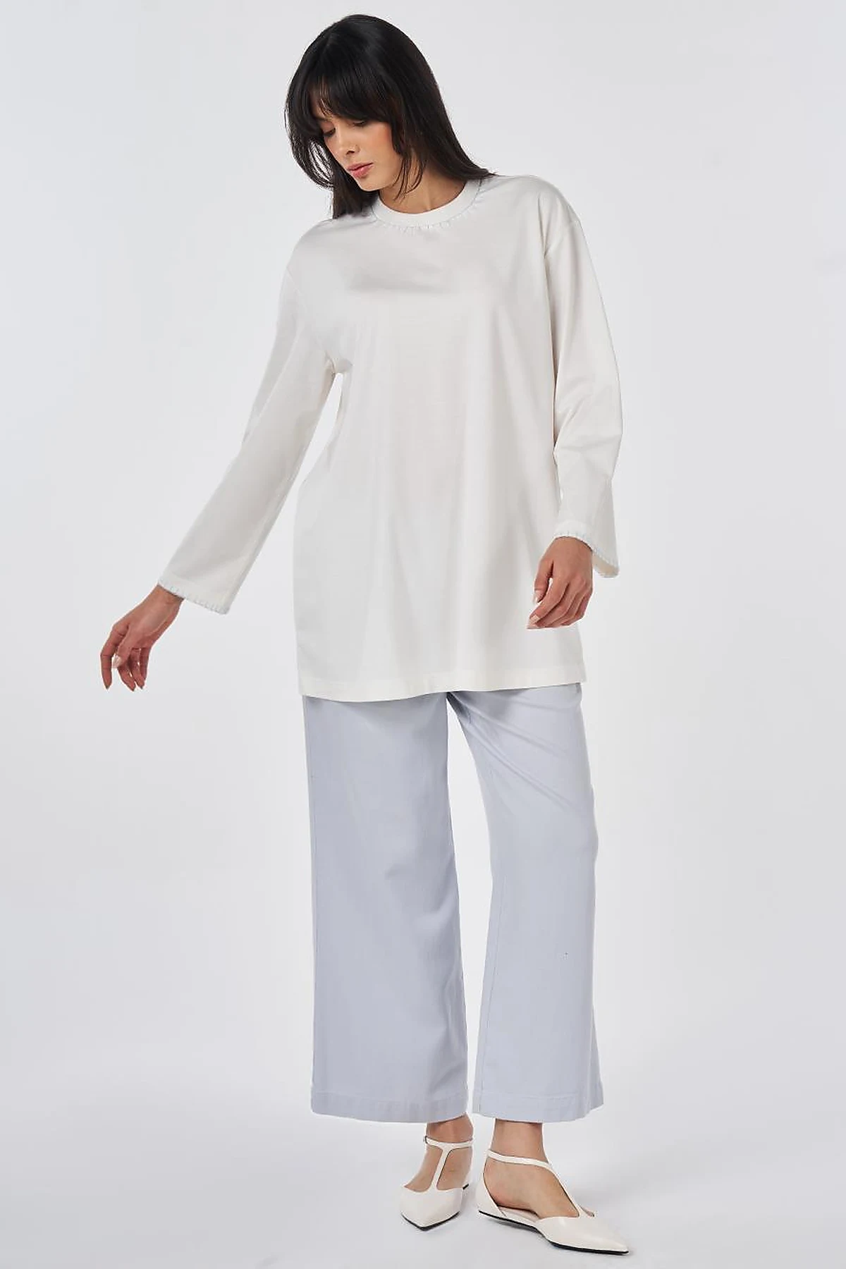 Topstitched Jersey Sweatshirt Optical White