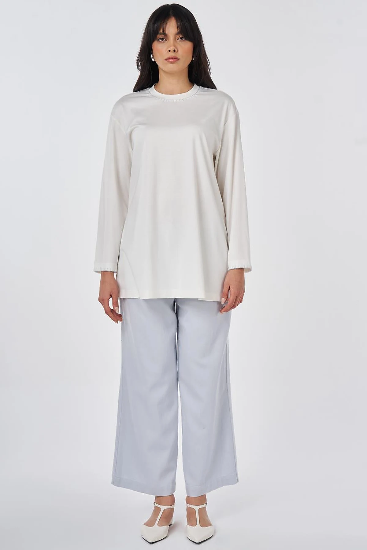 Topstitched Jersey Sweatshirt Optical White