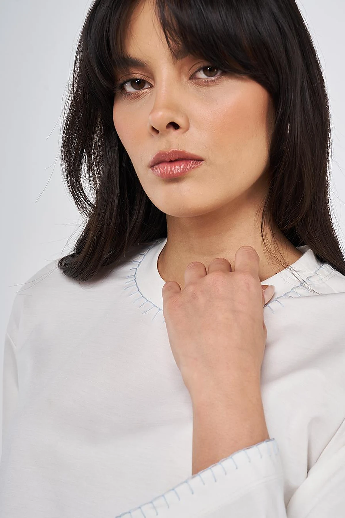 Topstitched Jersey Sweatshirt Optical White