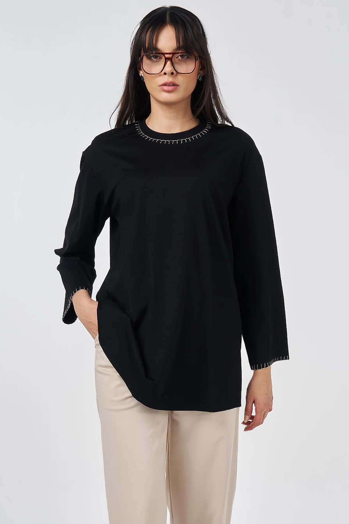 Topstitched Jersey Sweatshirt Black