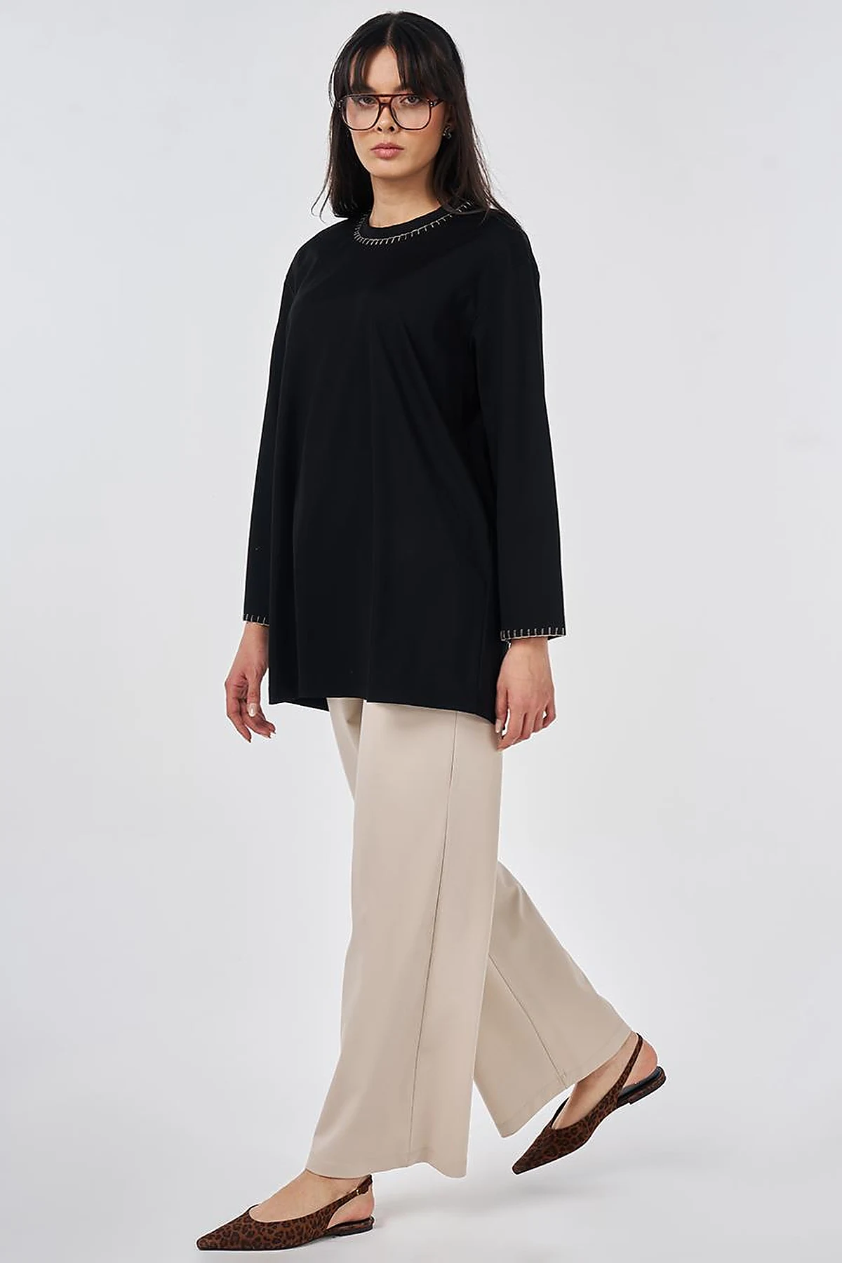 Topstitched Jersey Sweatshirt Black