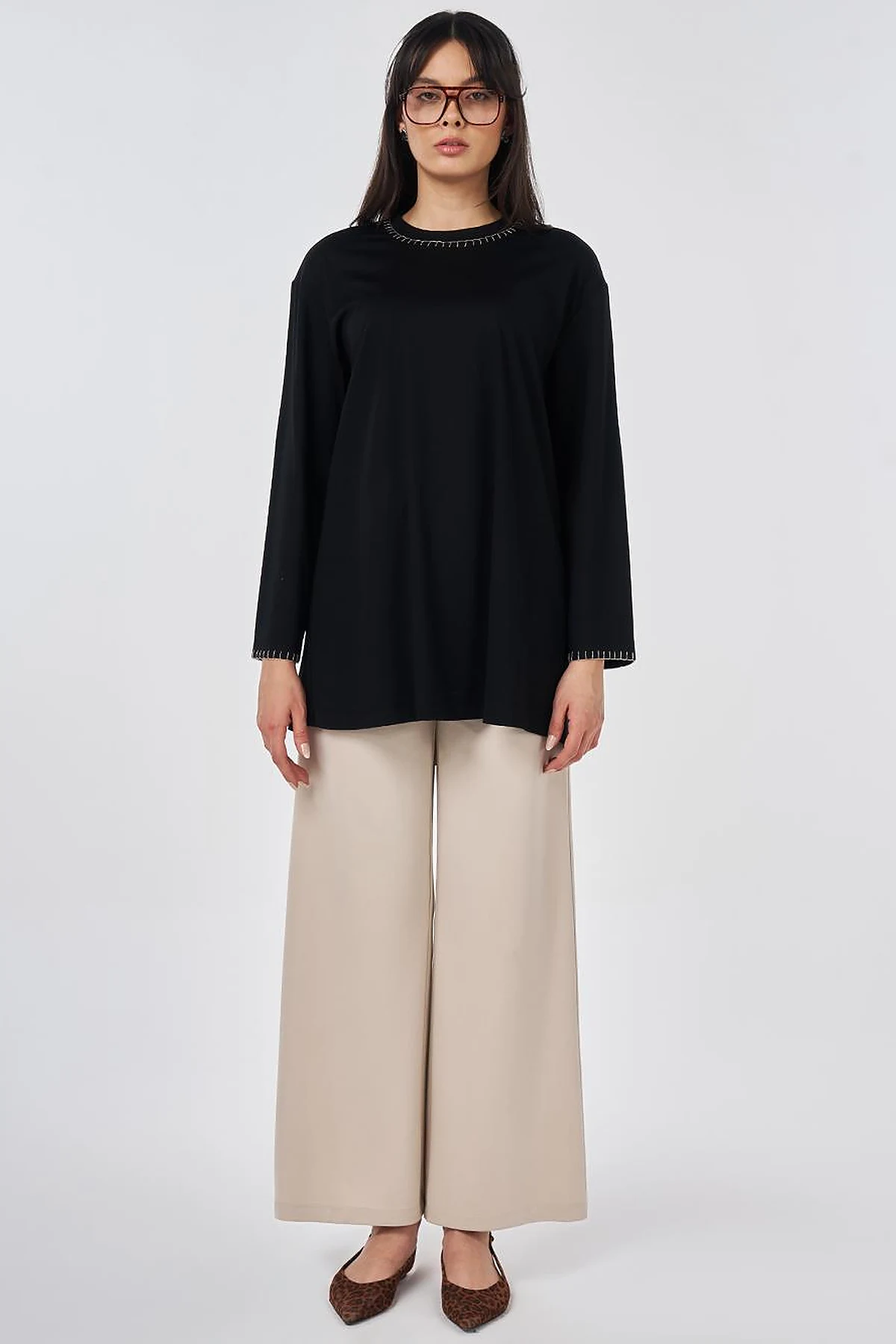 Topstitched Jersey Sweatshirt Black