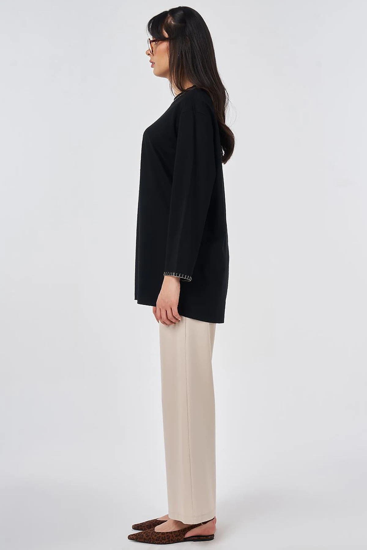 Topstitched Jersey Sweatshirt Black