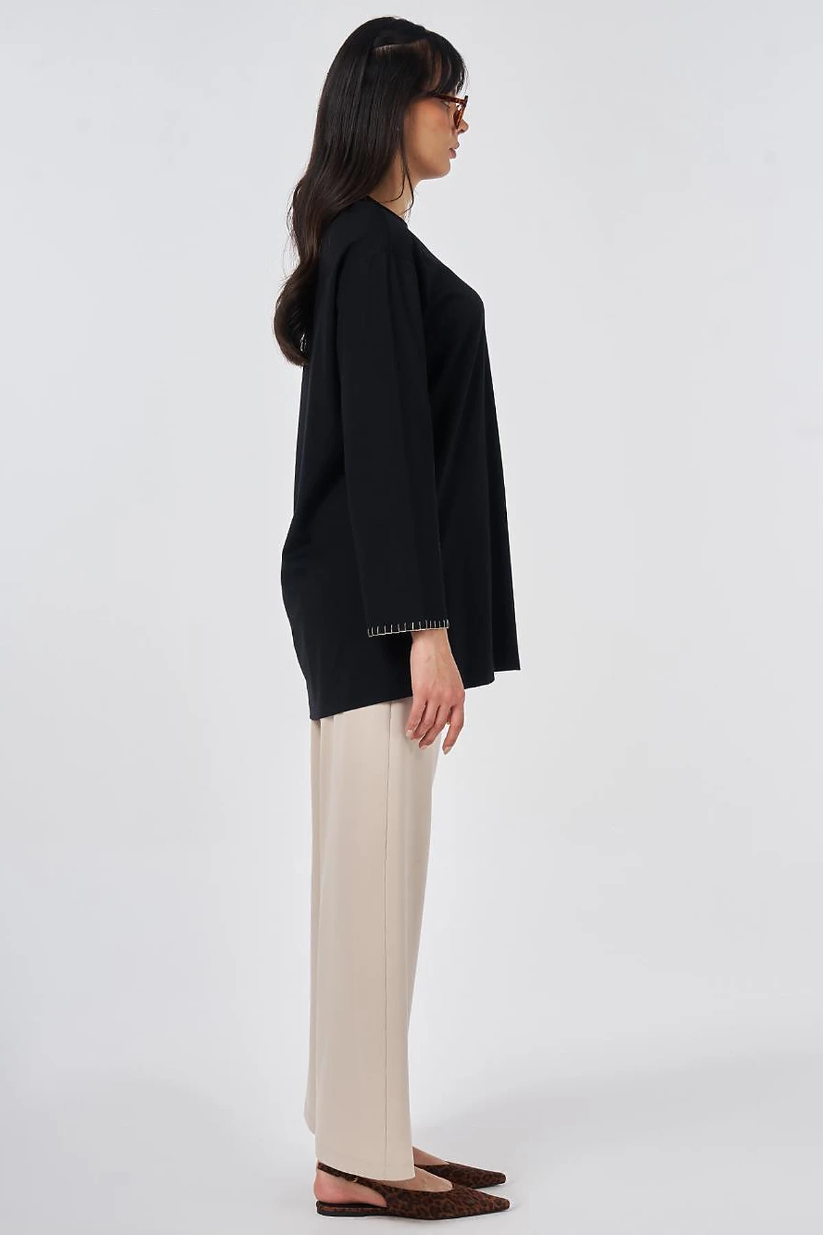 Topstitched Jersey Sweatshirt Black