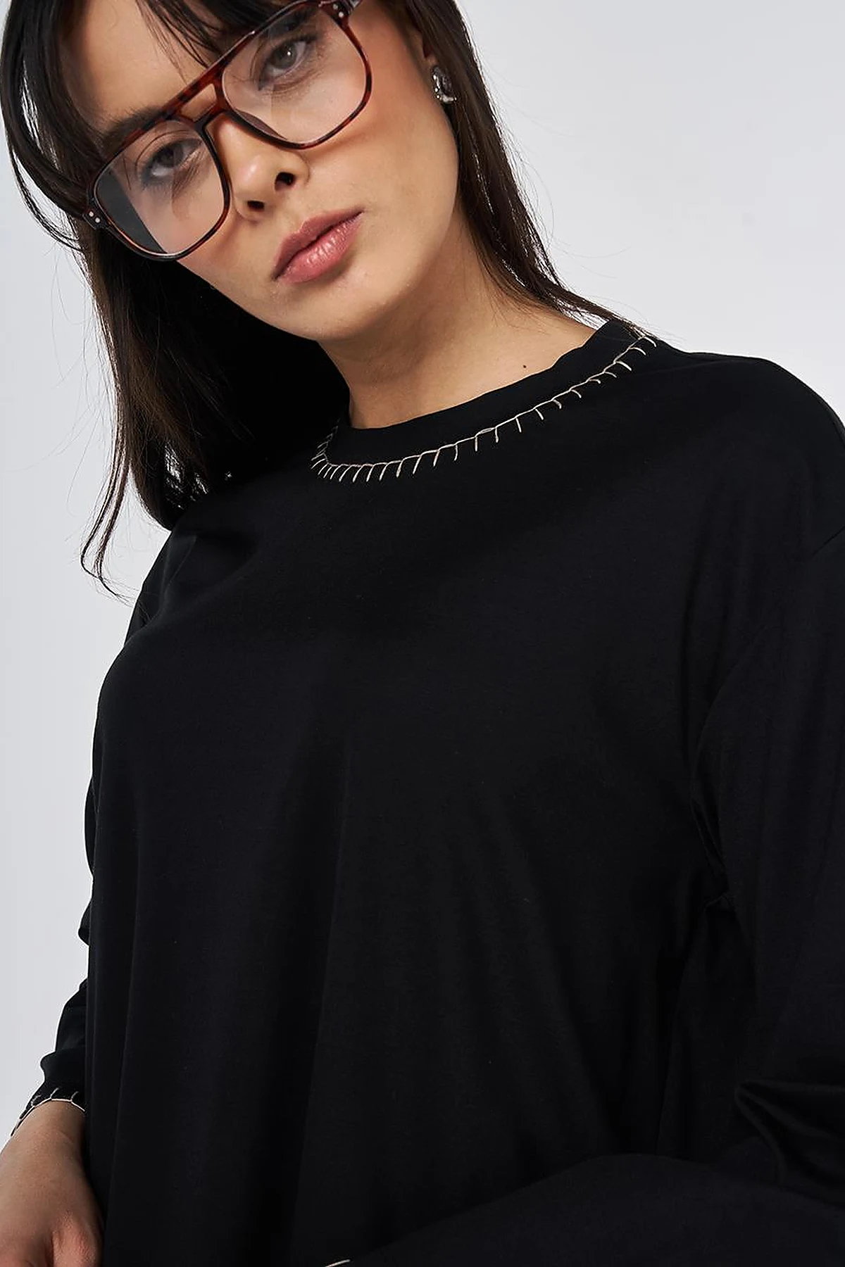 Topstitched Jersey Sweatshirt Black