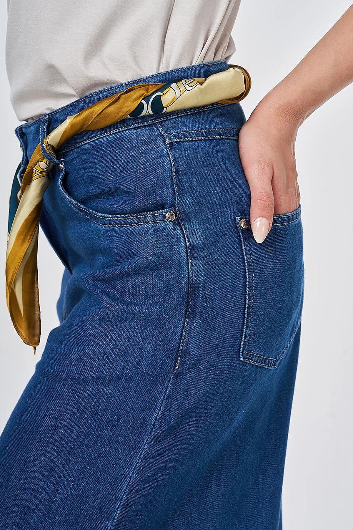 Yıkamalı Geniş Paça Denim Pantolon İndigo 