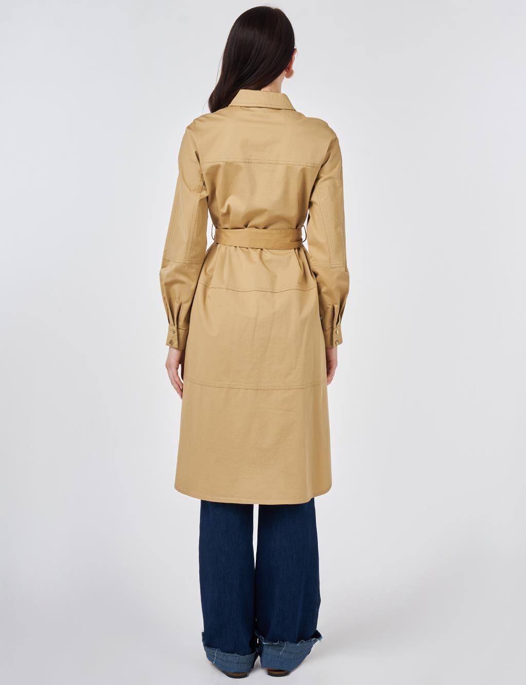 Çift Cepli Uzun Tunik Bej 