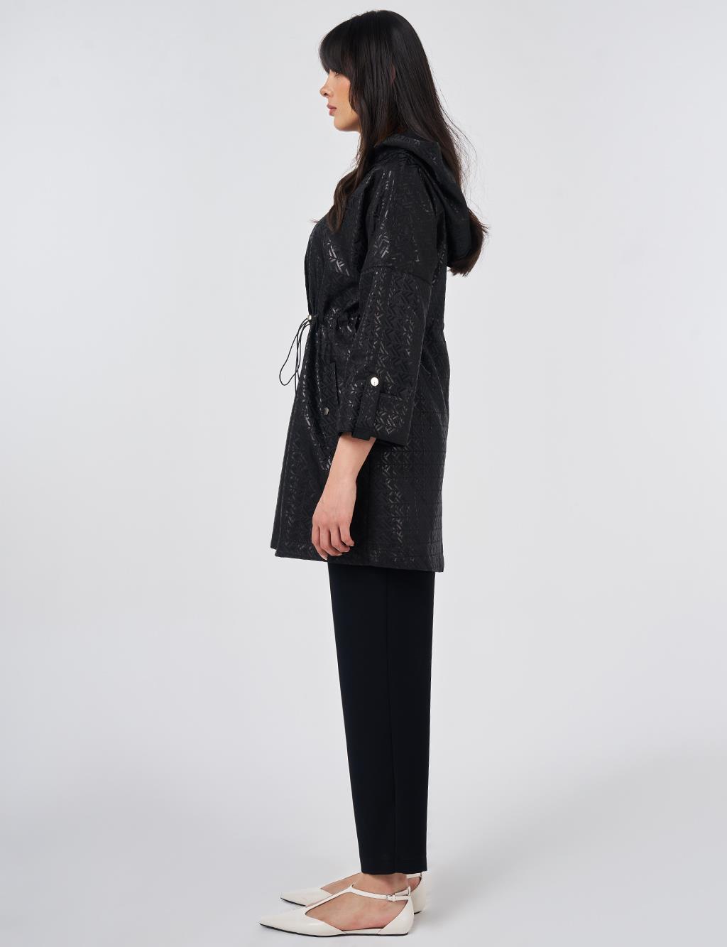 Jacquard Short Trench Coat Black