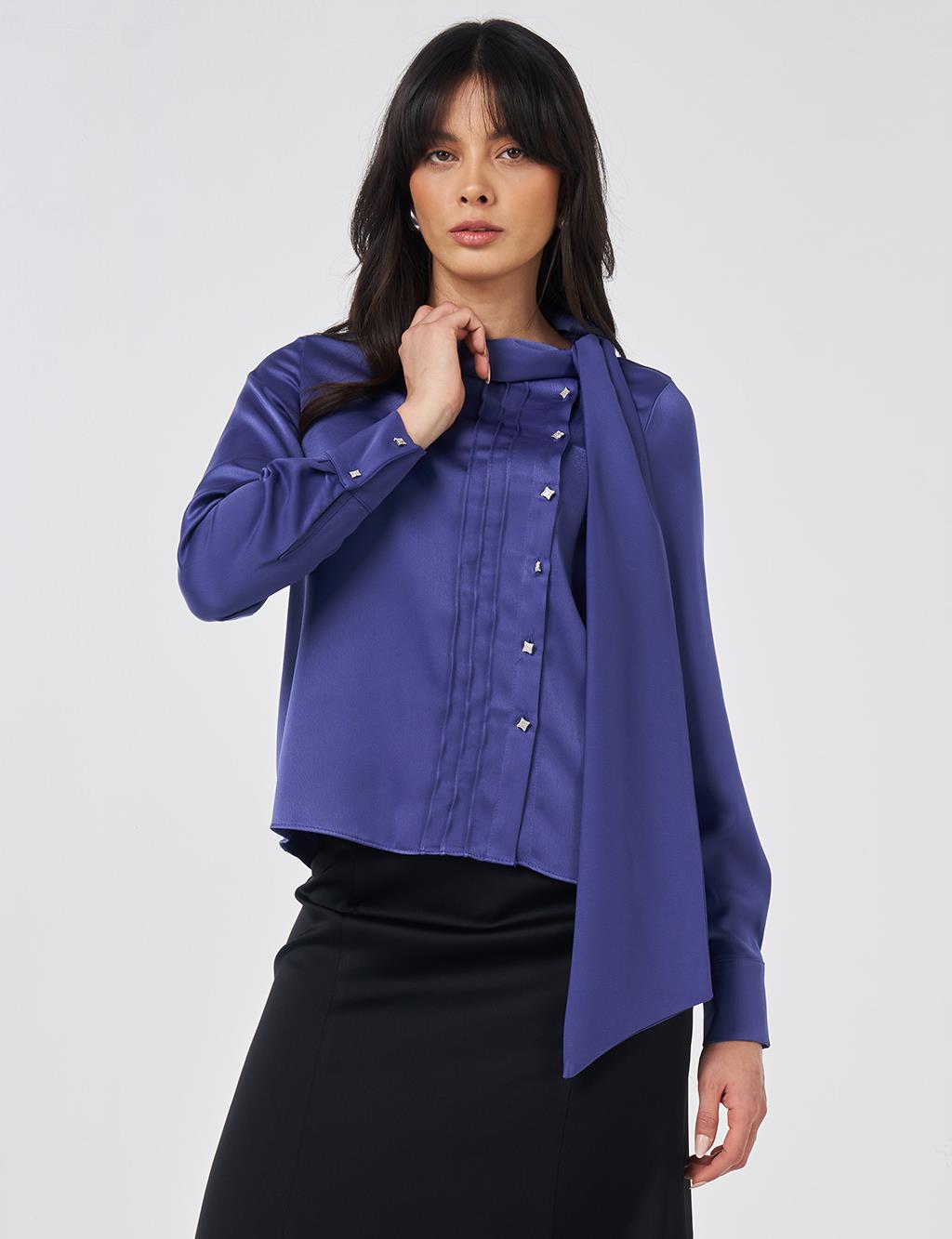 Şal Yaka Saten Şık Bluz Parlament