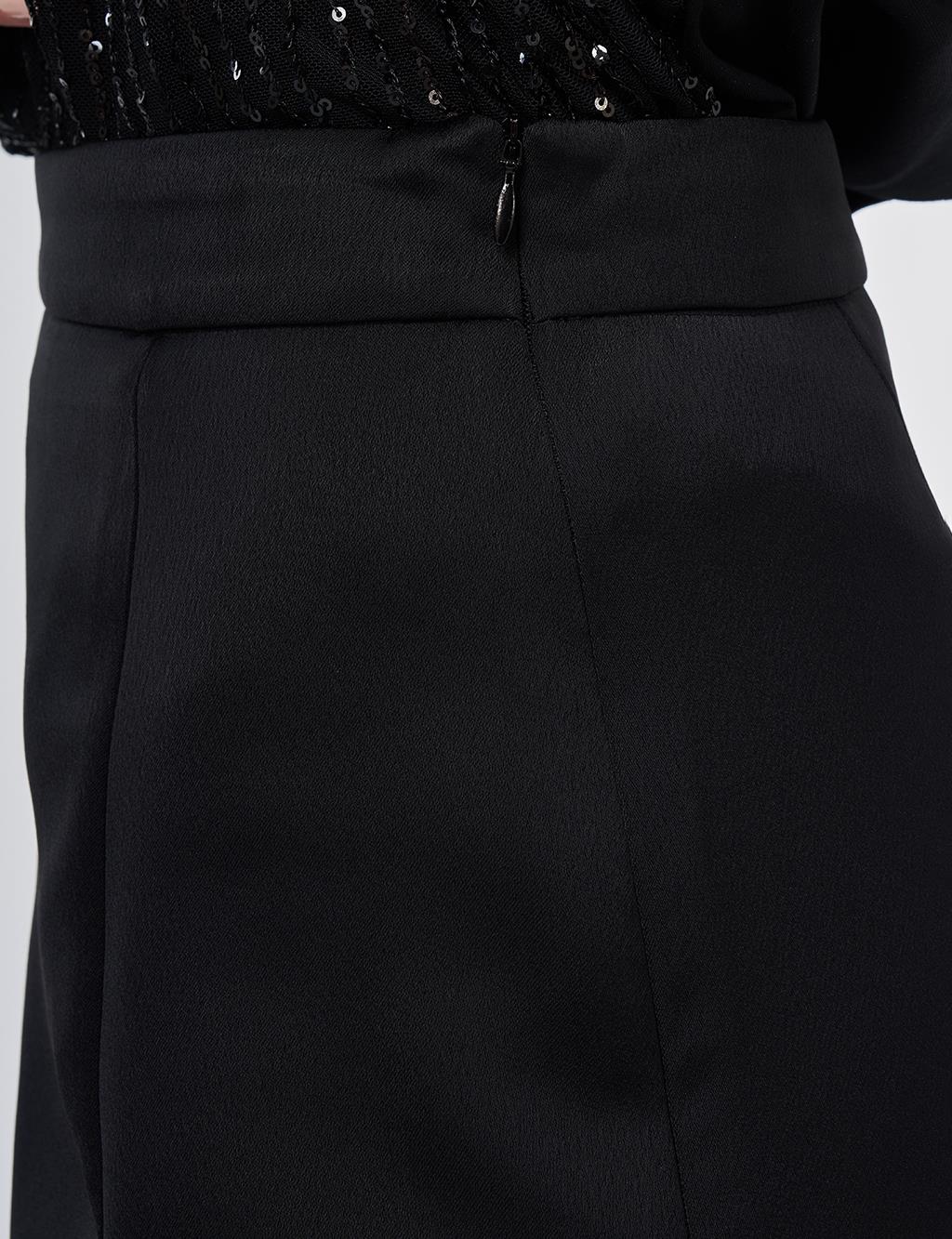 High-Waisted Satin A-Line Skirt Black
