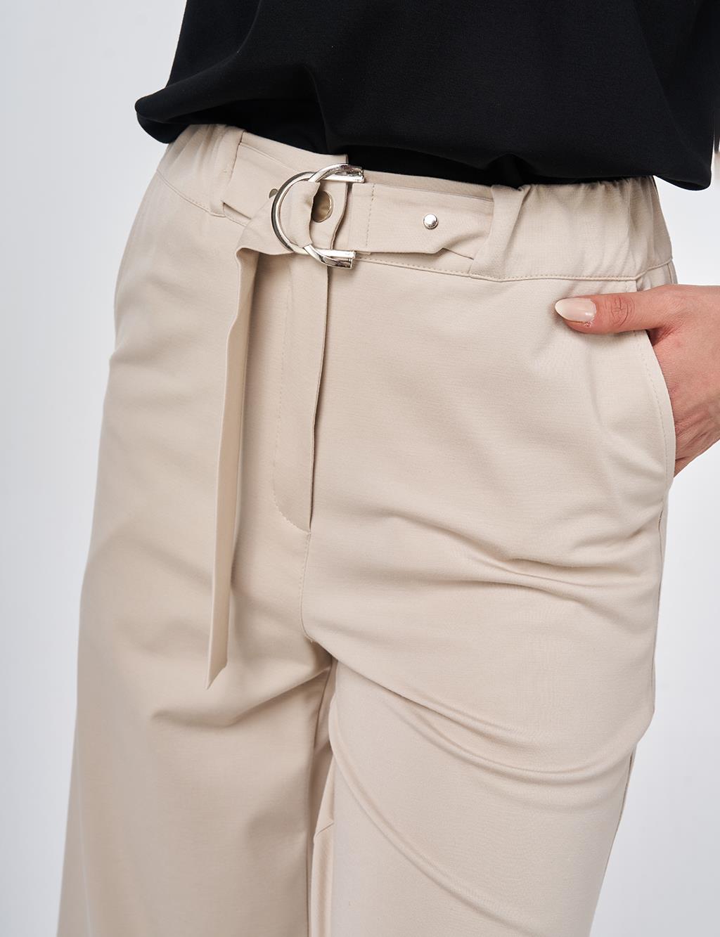 Metal-Buckle Rayon Pants Stone