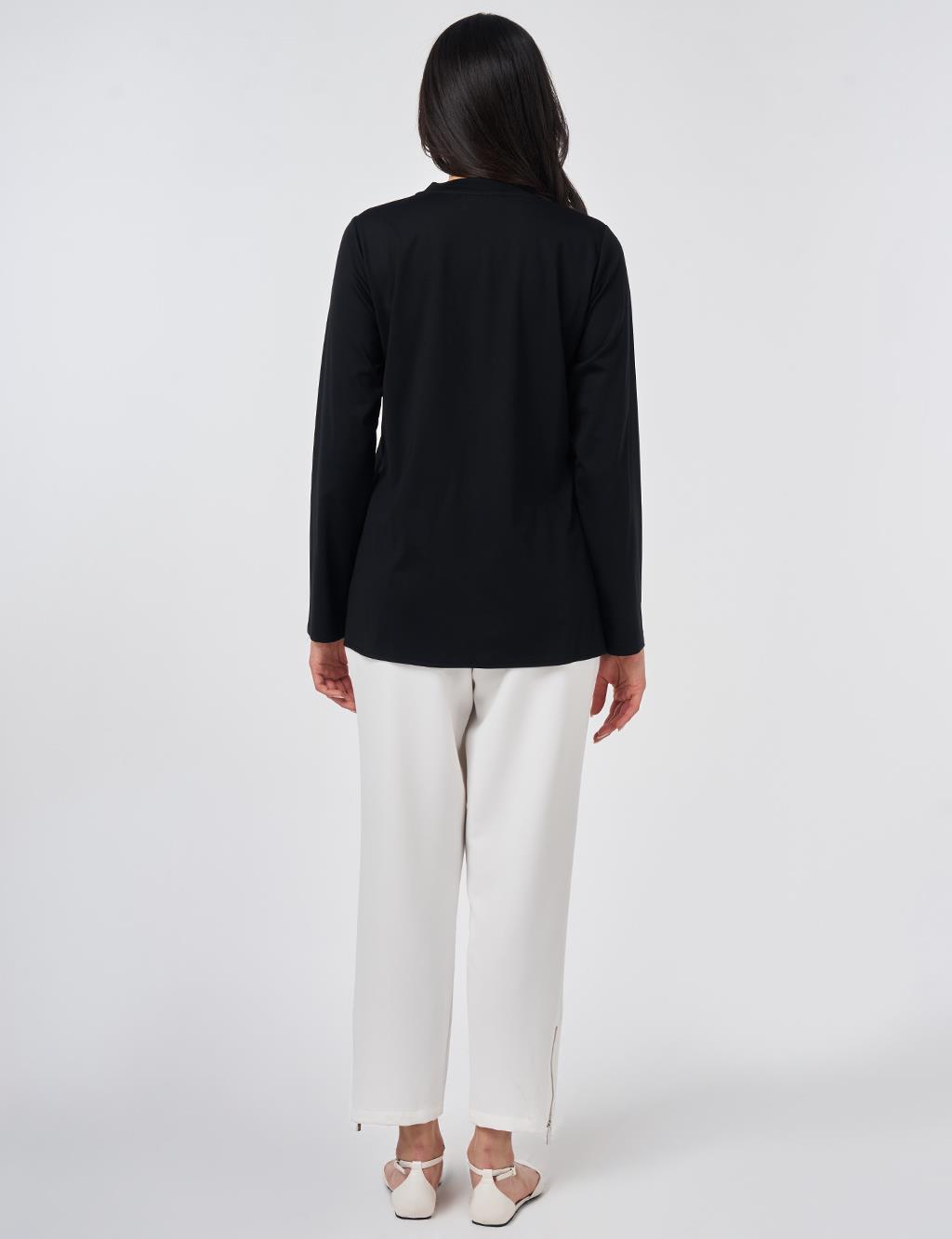 Draped Detail Rayon Blouse Black