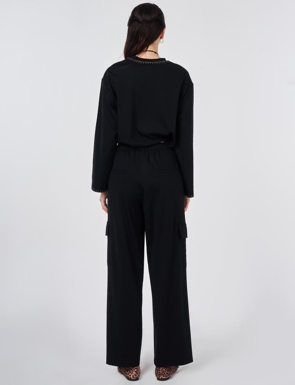 Contrast Waist Detail Pants Black