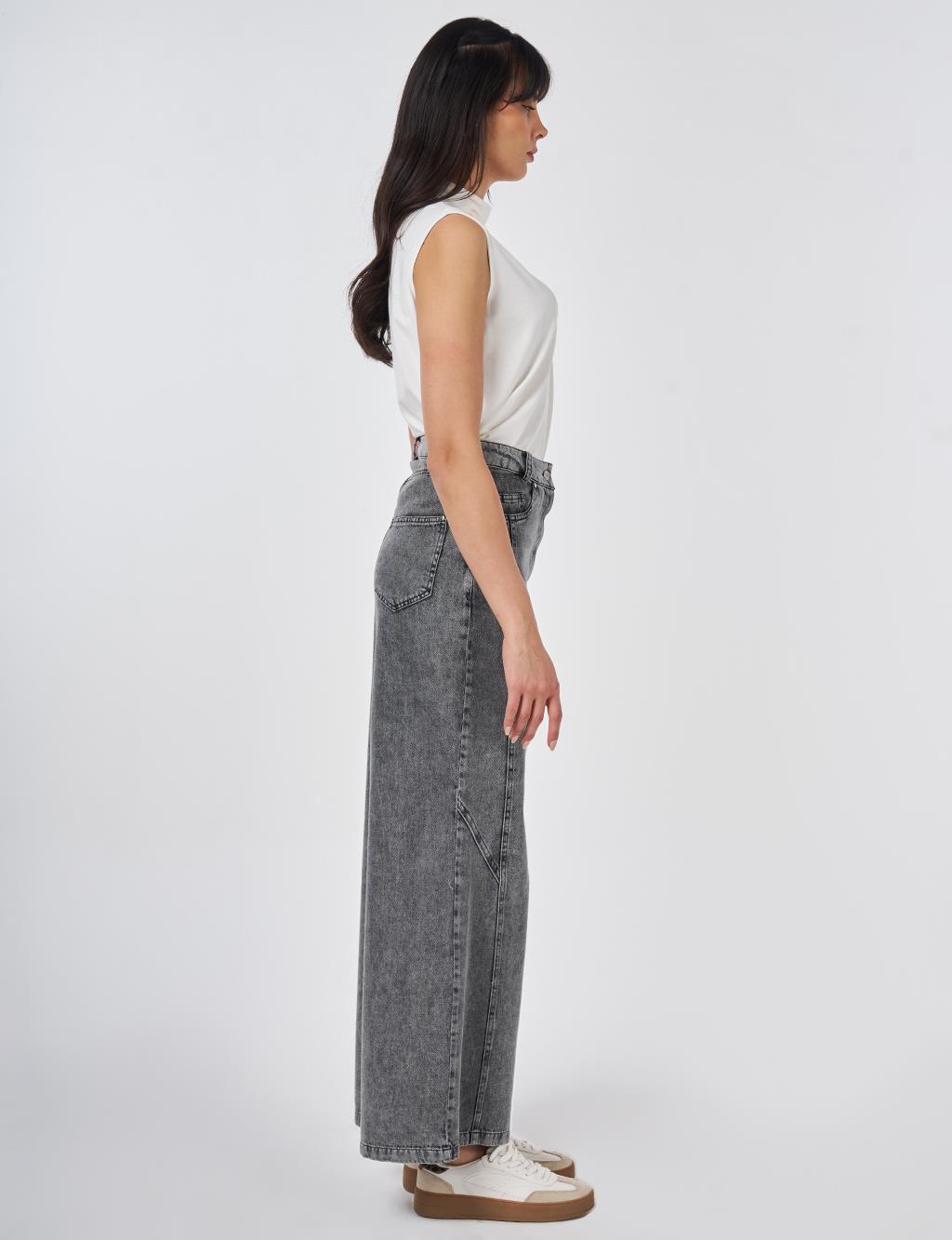 Washed Stitch-Detail Denim Pants Gray 