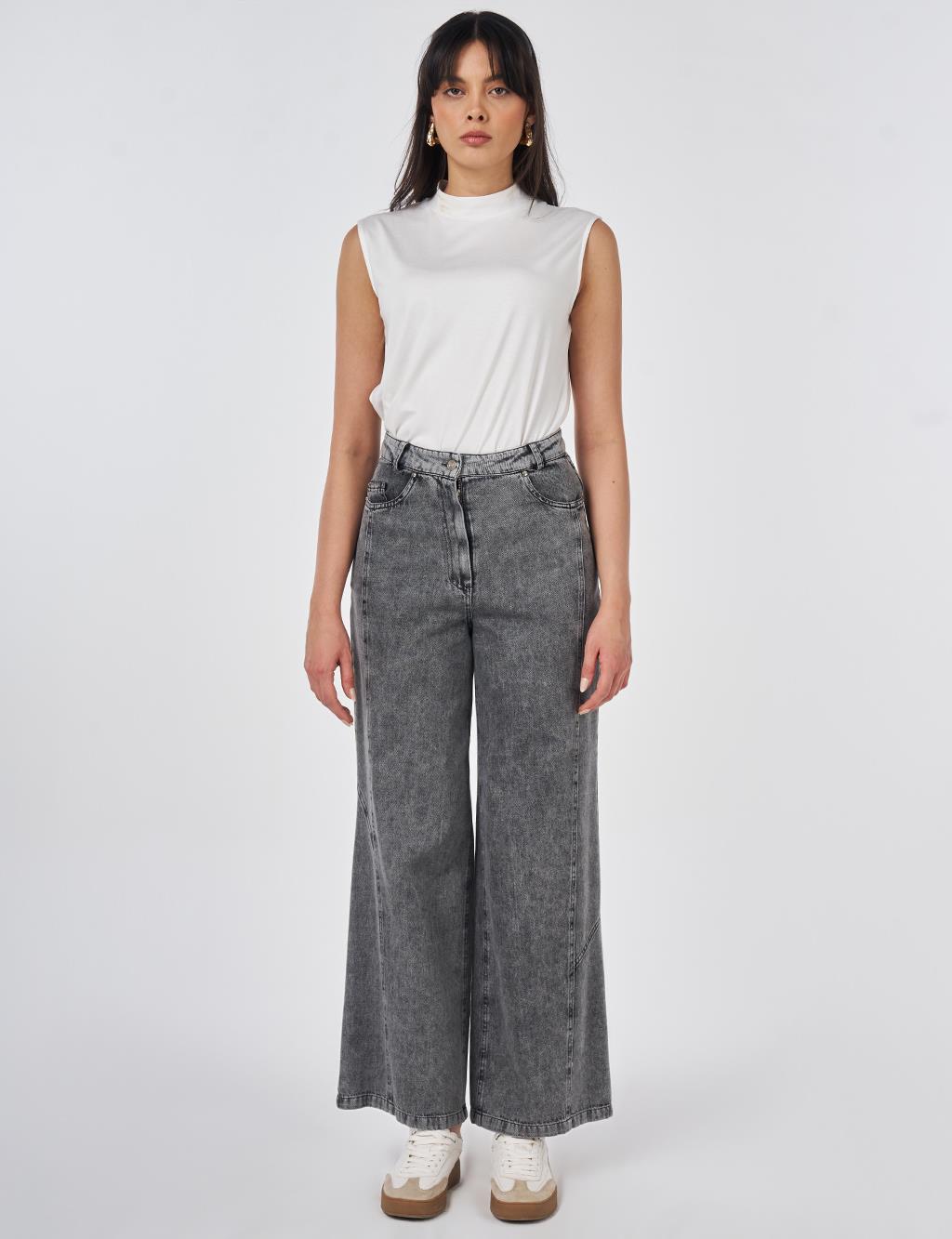 Washed Stitch-Detail Denim Pants Gray 