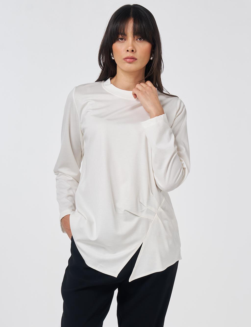 Draped Detail Rayon Blouse Optical White