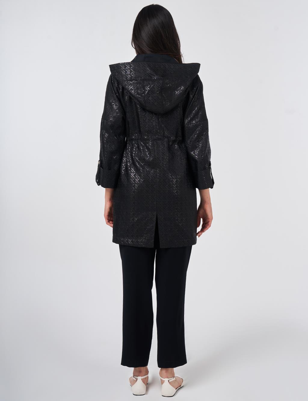 Jacquard Short Trench Coat Black