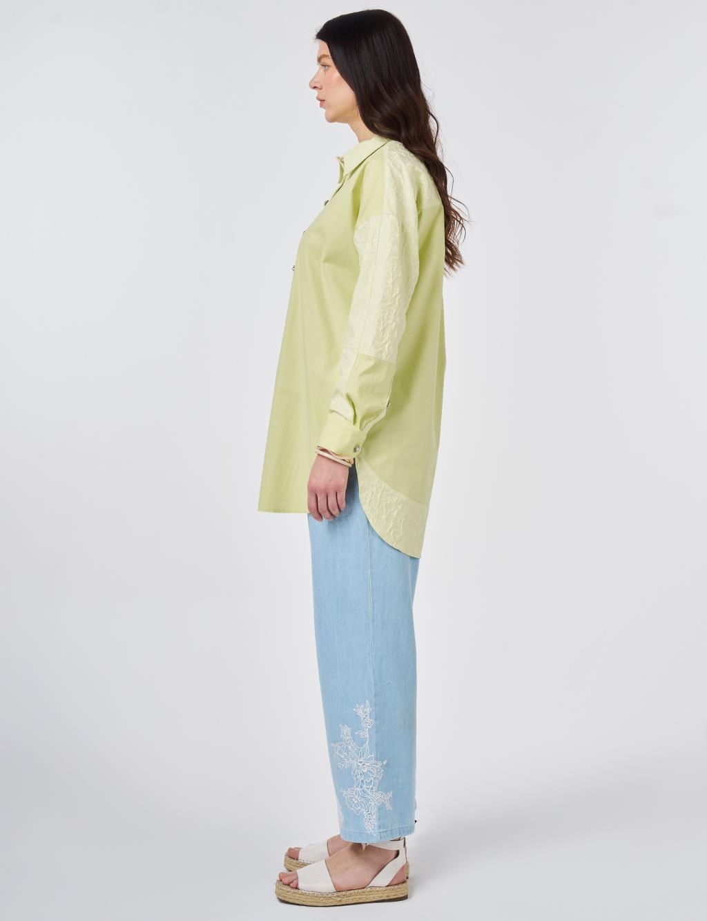Fabric-Trimmed Cotton Tunic Lime