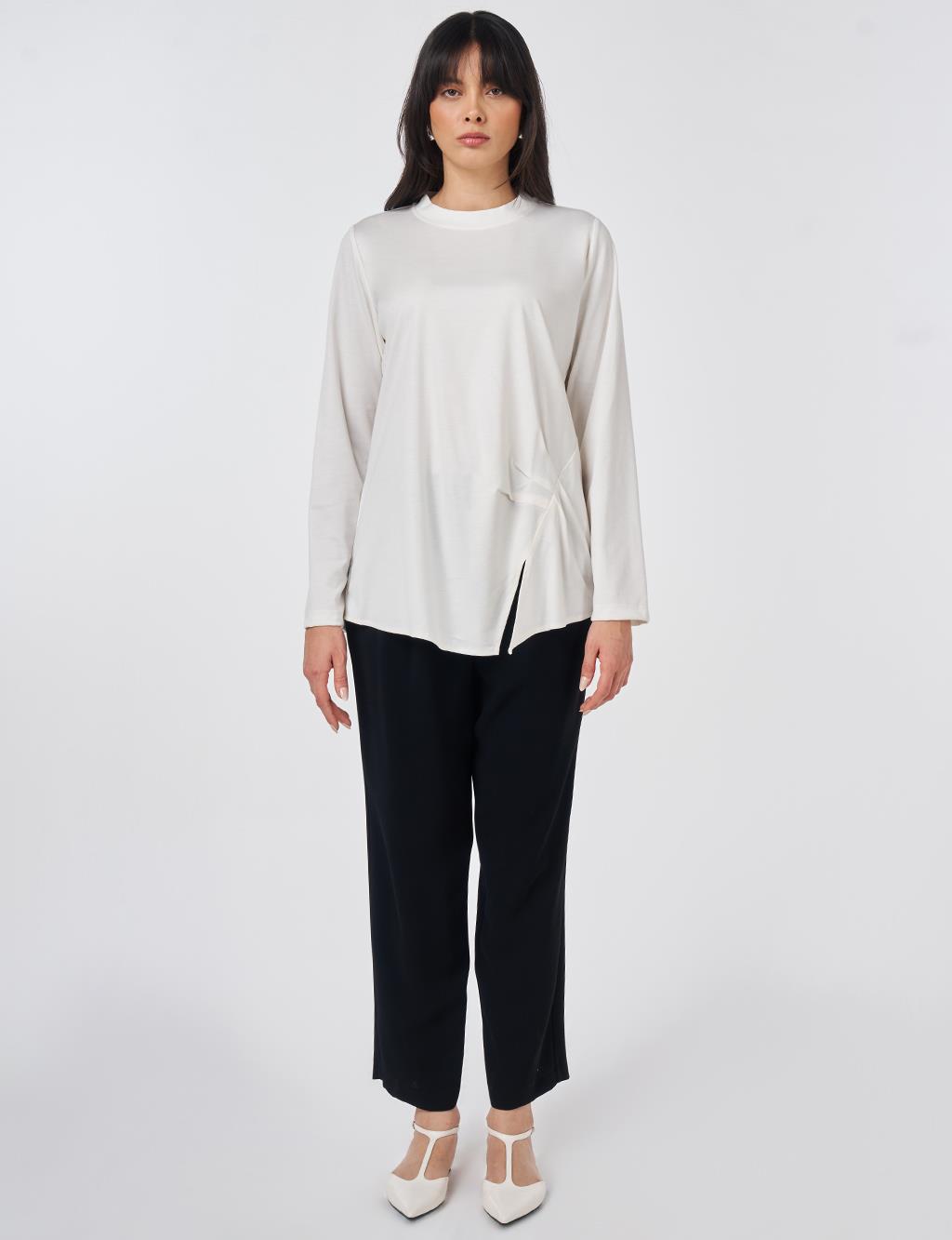 Draped Detail Rayon Blouse Optical White