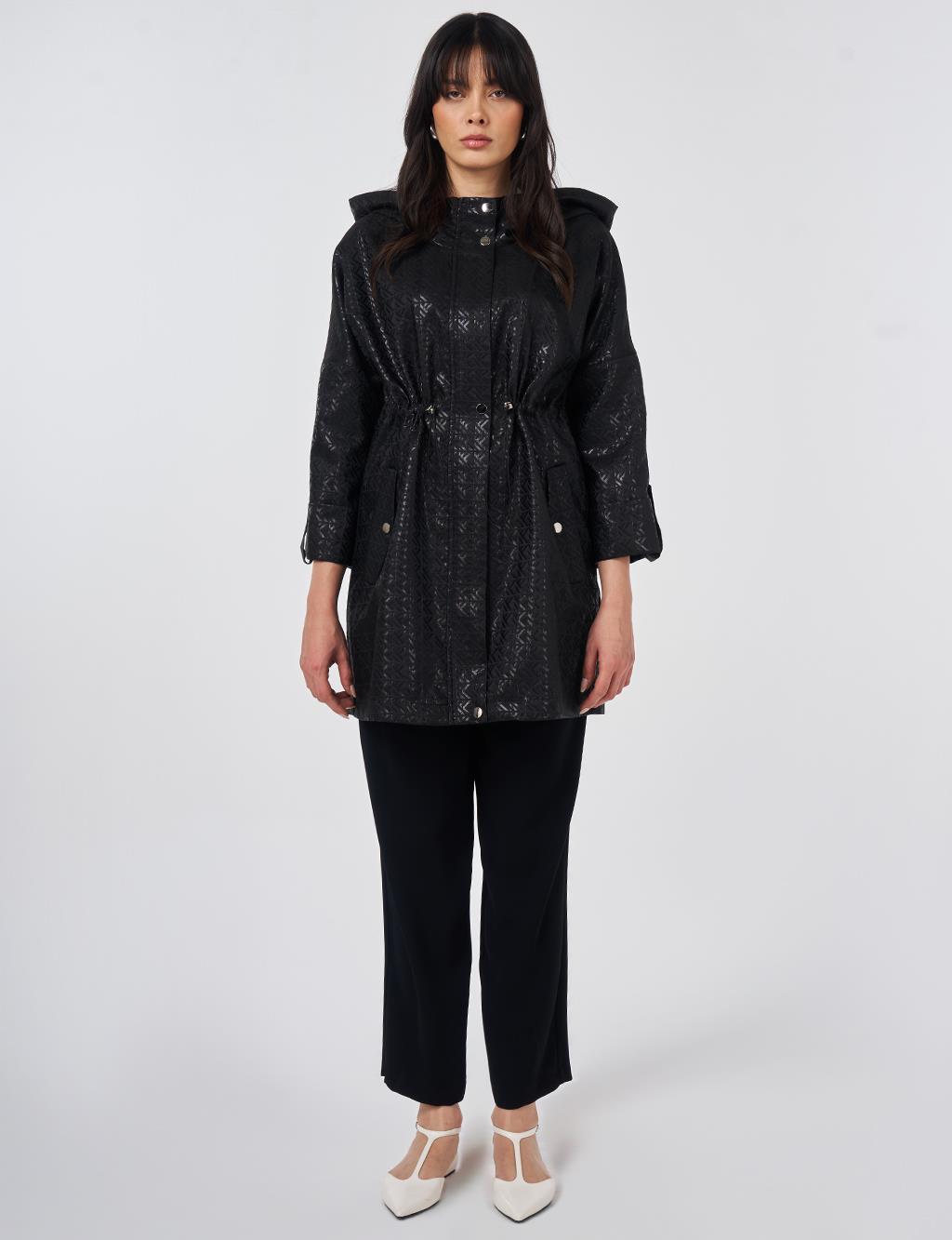 Jacquard Short Trench Coat Black