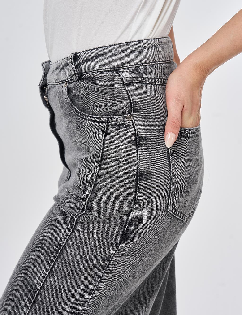 Washed Stitch-Detail Denim Pants Gray 