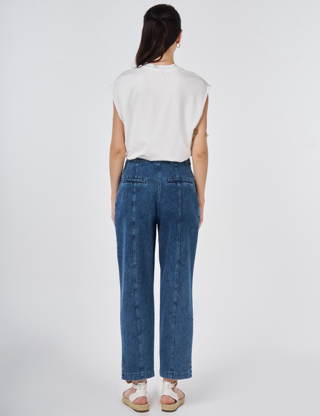 Washed Denim Trousers with Zippered Hems Blue 