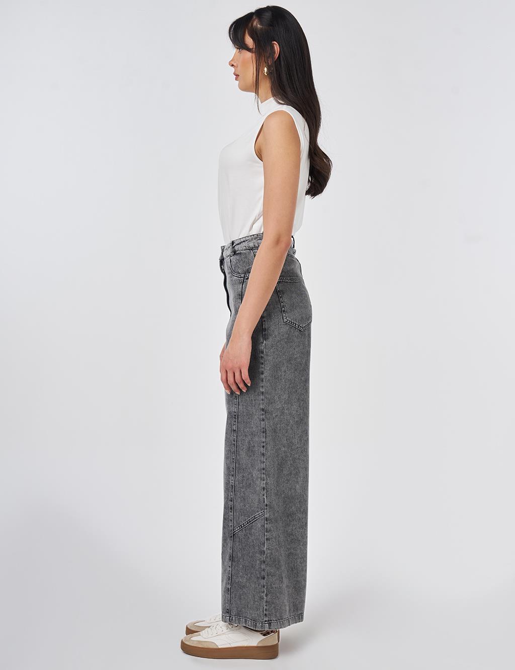 Washed Stitch-Detail Denim Pants Gray 