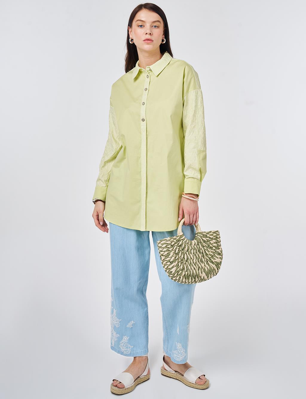 Fabric-Trimmed Cotton Tunic Lime