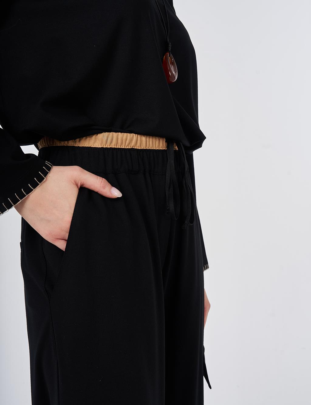 Contrast Waist Detail Pants Black