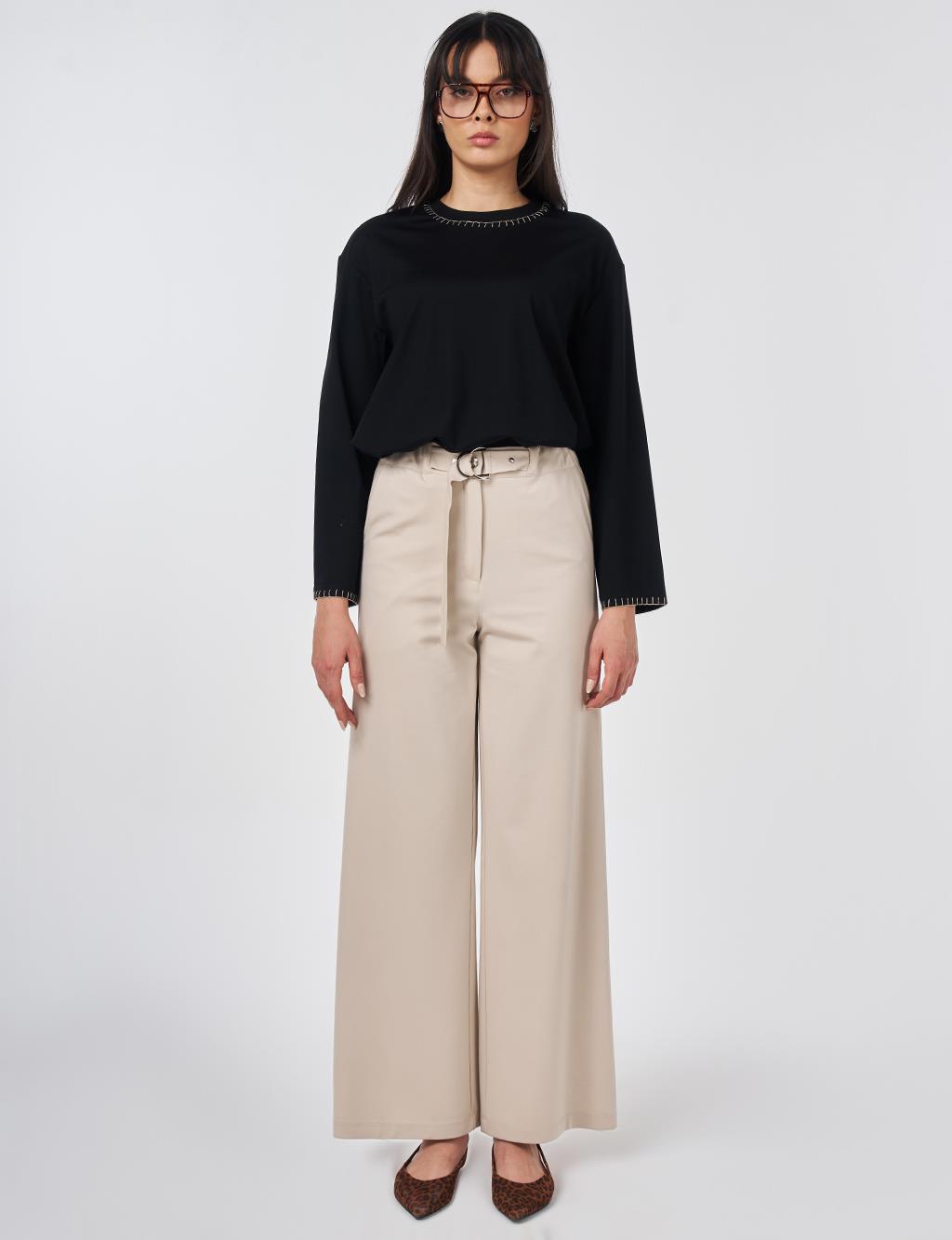 Metal-Buckle Rayon Pants Stone