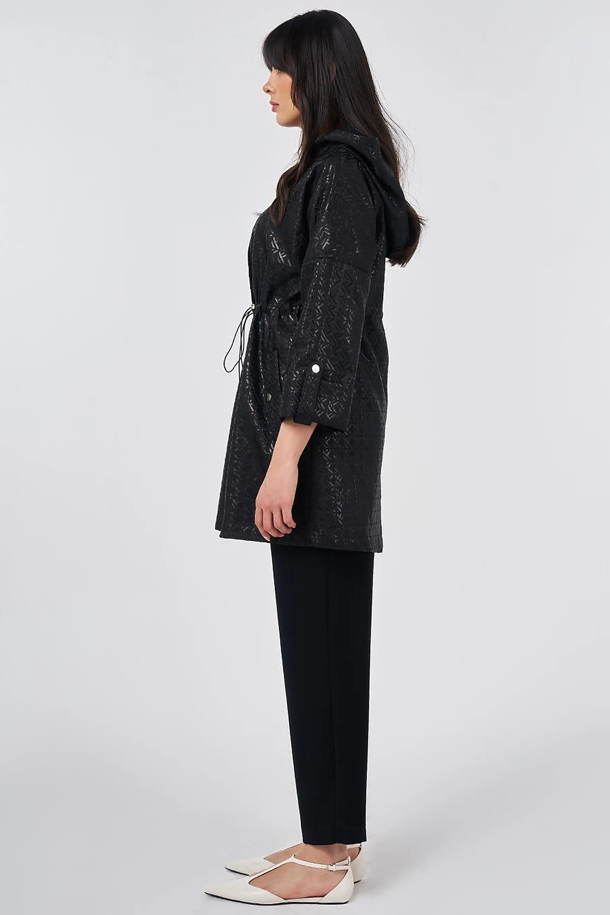 Jacquard Short Trench Coat Black
