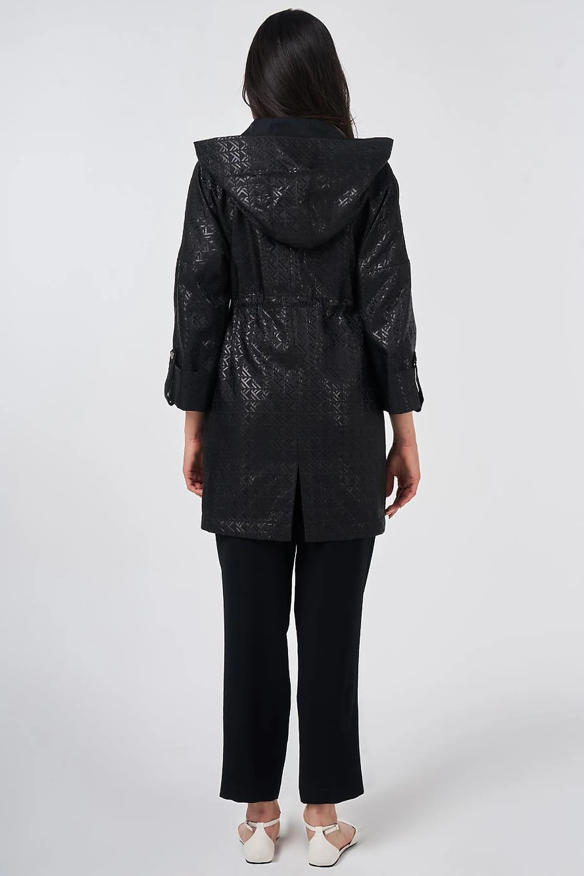 Jacquard Short Trench Coat Black