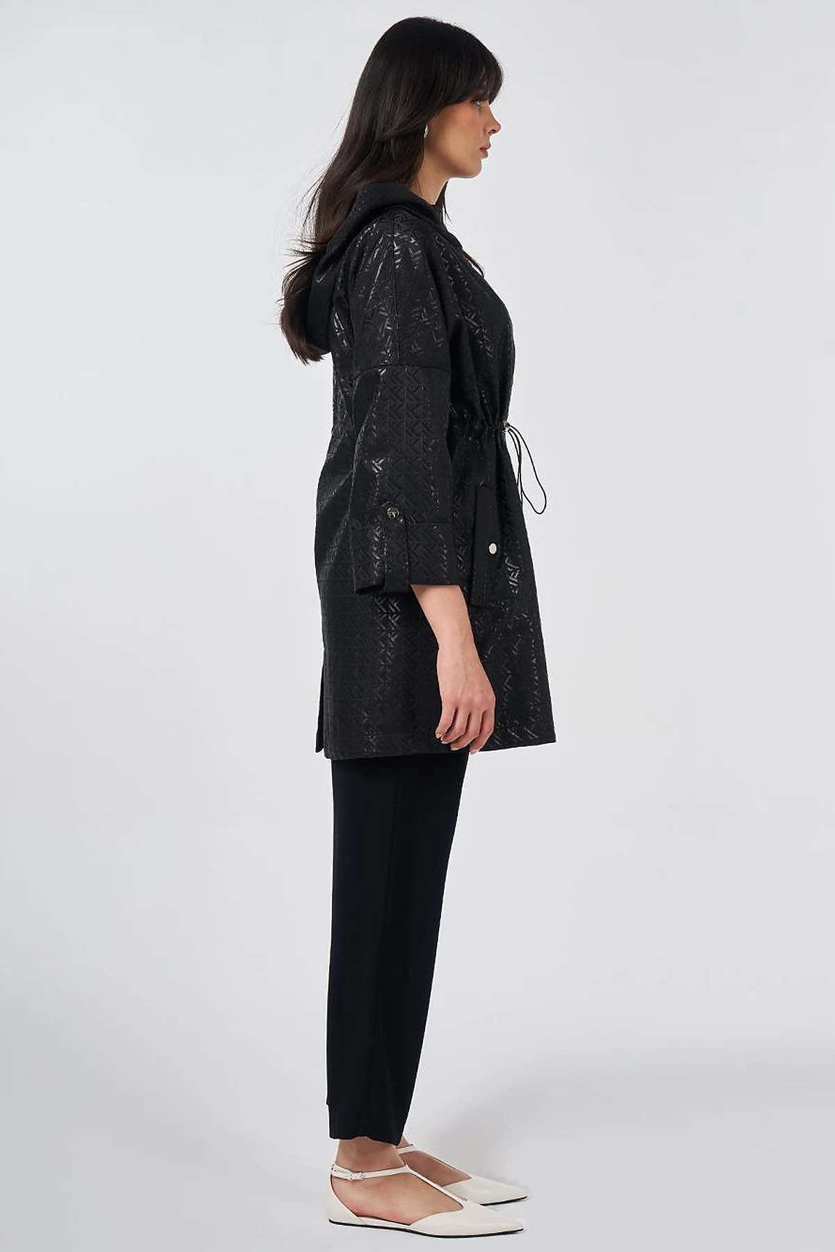 Jacquard Short Trench Coat Black
