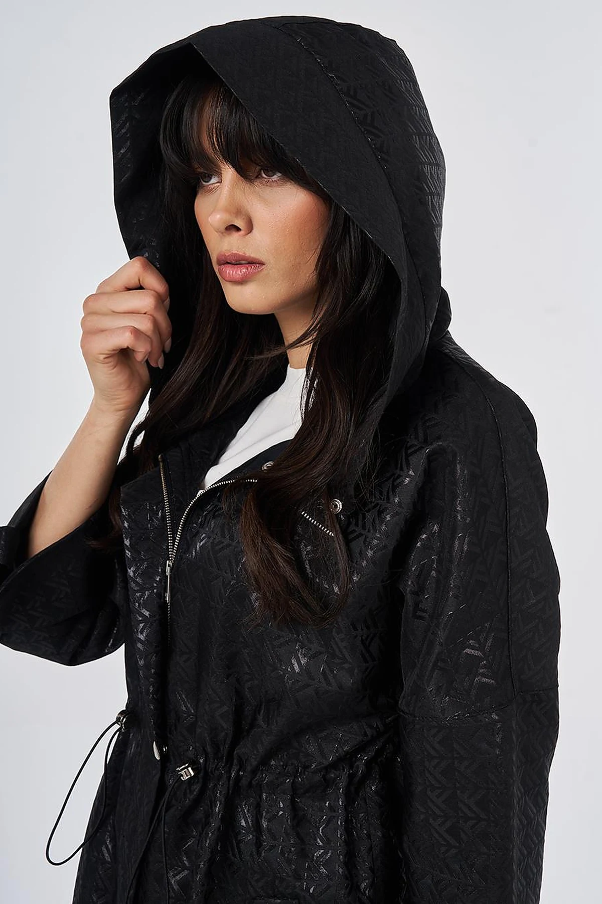 Jacquard Short Trench Coat Black