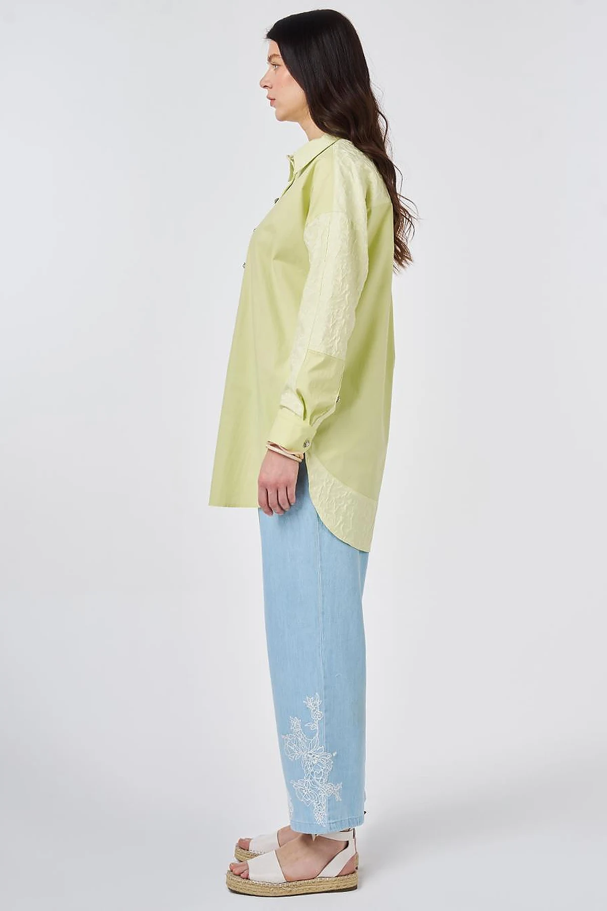 Fabric-Trimmed Cotton Tunic Lime