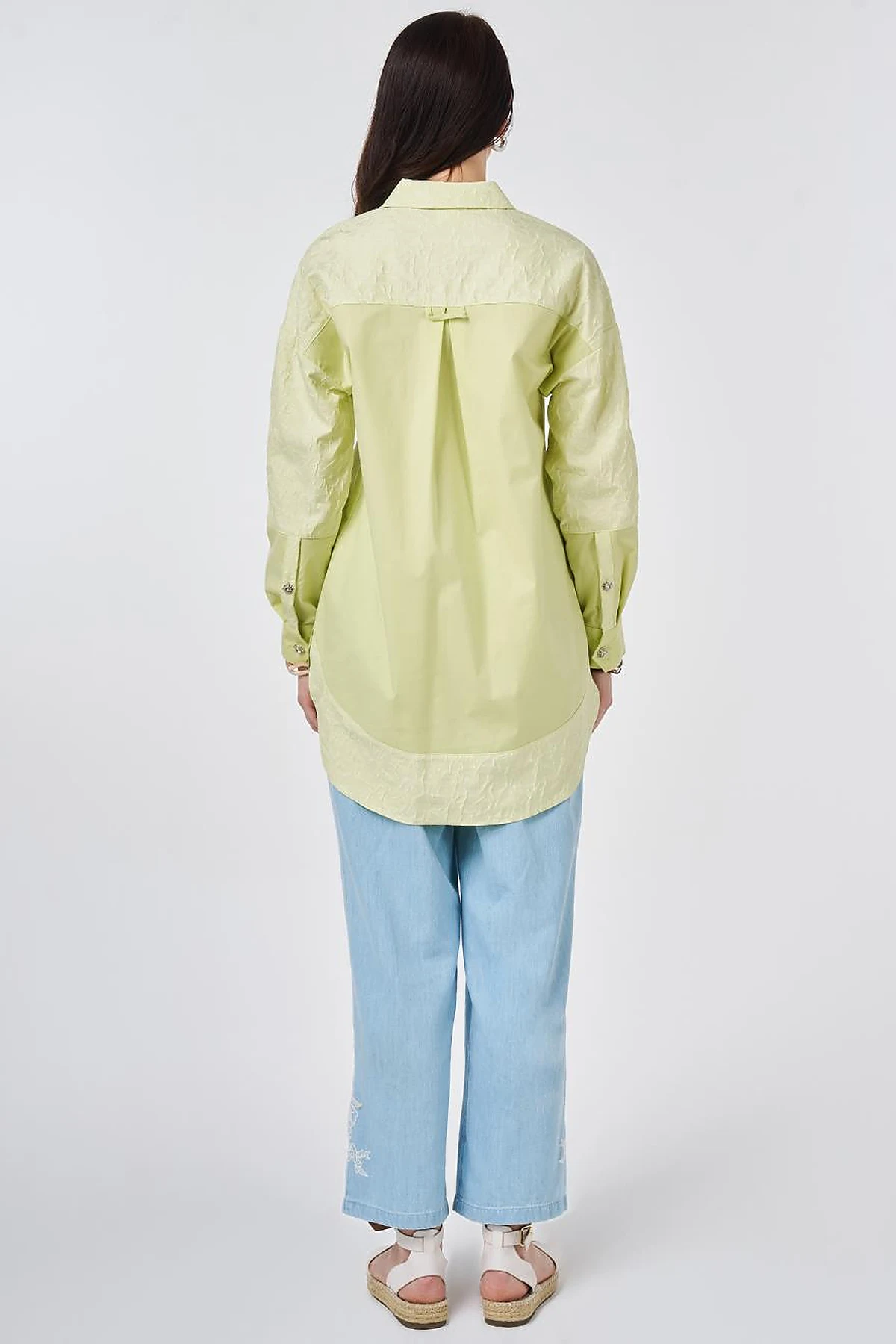 Fabric-Trimmed Cotton Tunic Lime