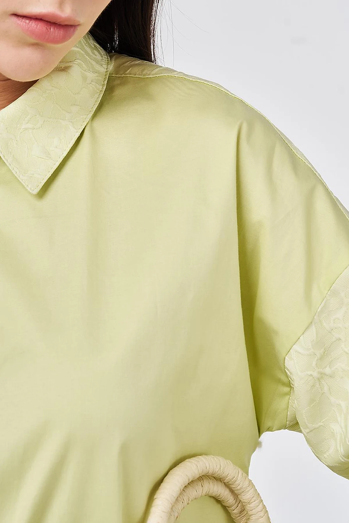 Fabric-Trimmed Cotton Tunic Lime