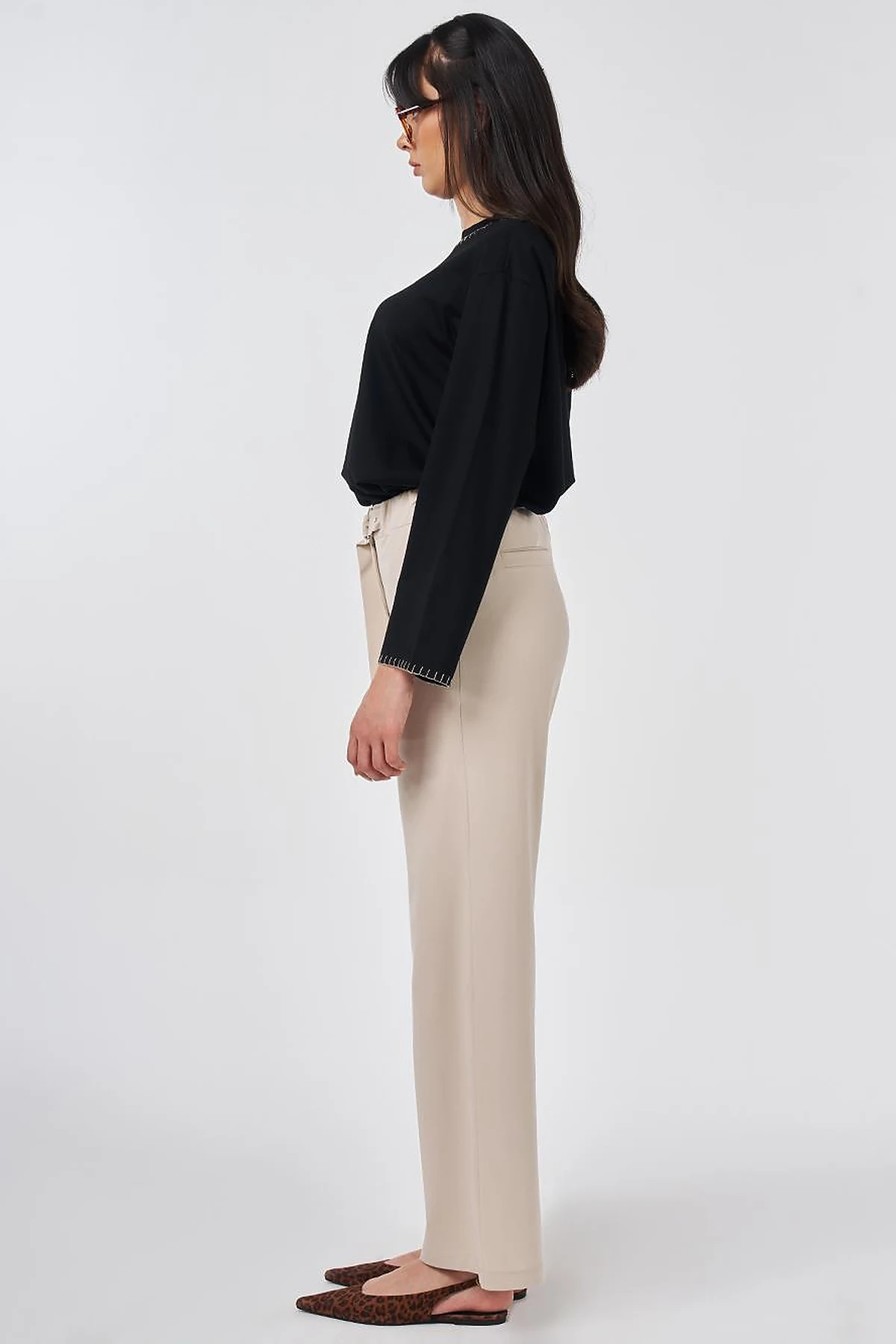 Metal-Buckle Rayon Pants Stone