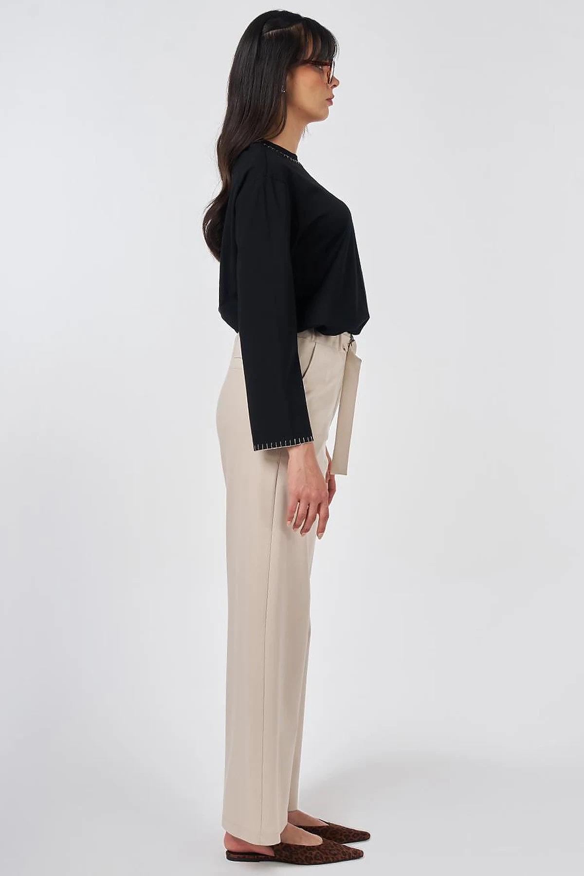 Metal-Buckle Rayon Pants Stone
