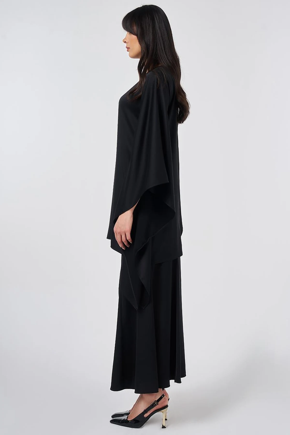 Satin Tunic with Metal Buckle Detail Black 