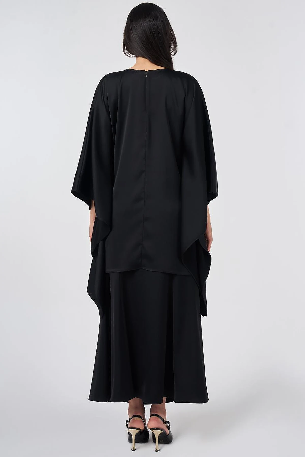 Satin Tunic with Metal Buckle Detail Black 
