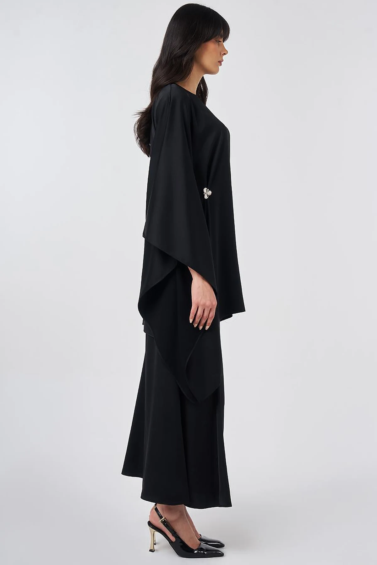 Satin Tunic with Metal Buckle Detail Black 