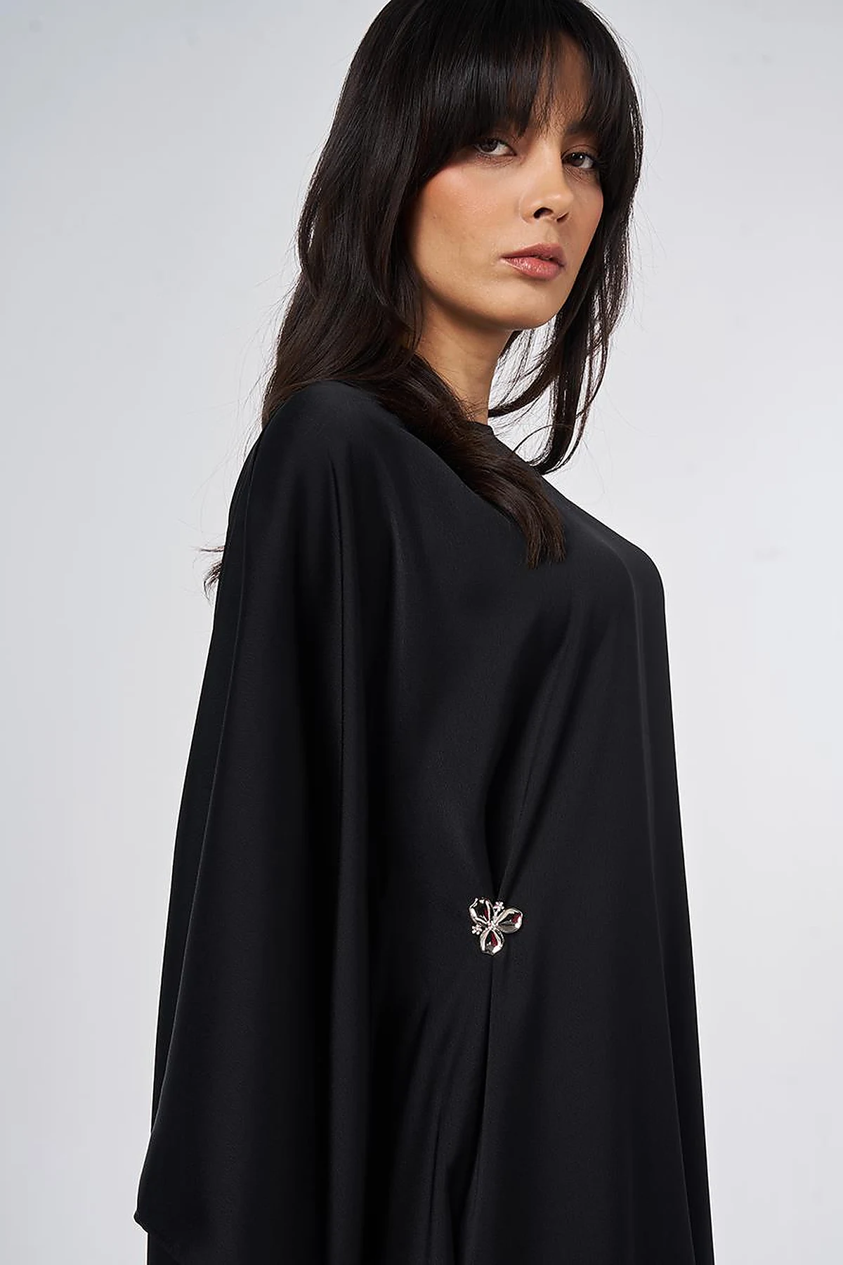 Satin Tunic with Metal Buckle Detail Black 