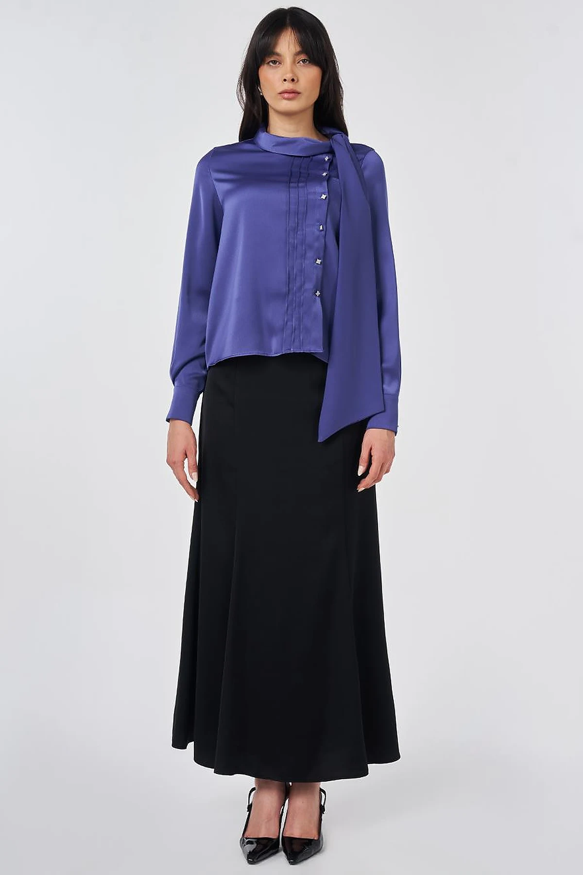 Shawl Collar Satin Elegant Blouse Parliament
